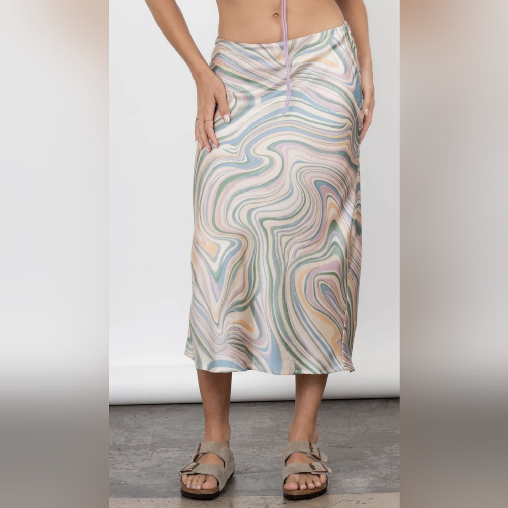 Oliver marble bias cut satin midi skirt Small